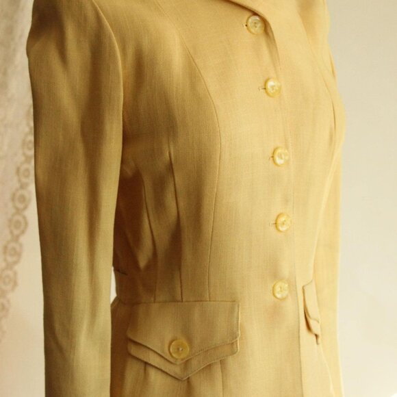 Vintage 1940s Suit, Arthur Jay Yellow Linen Two Piece Skirt And Jacket - Picture 7 of 11